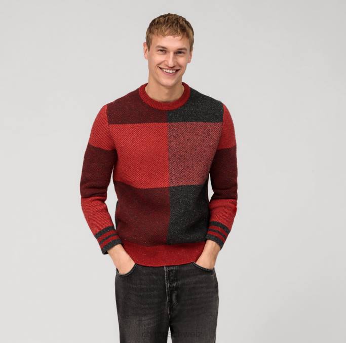 OLYMP Lässiger Strickpullover, Bordeaux LBD81781 Kleidung