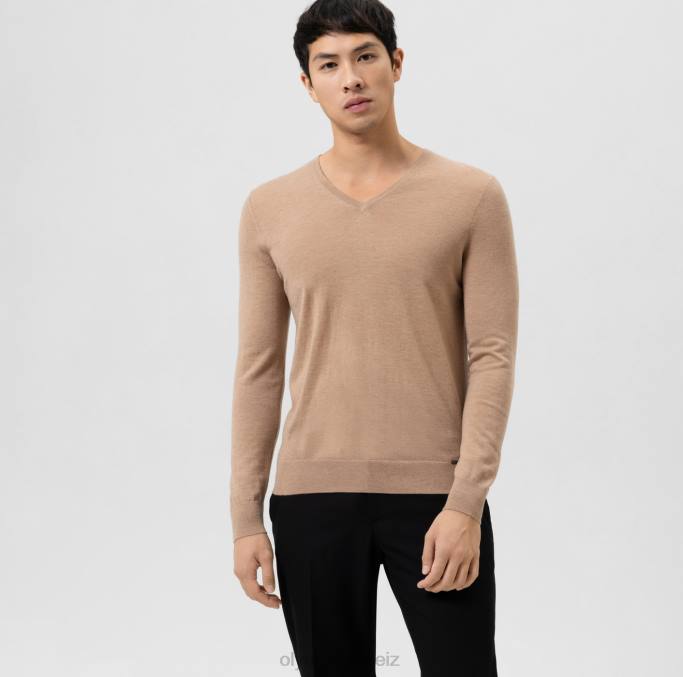 OLYMP Lässiger Strickpullover, Kamel LBD81843 Kleidung