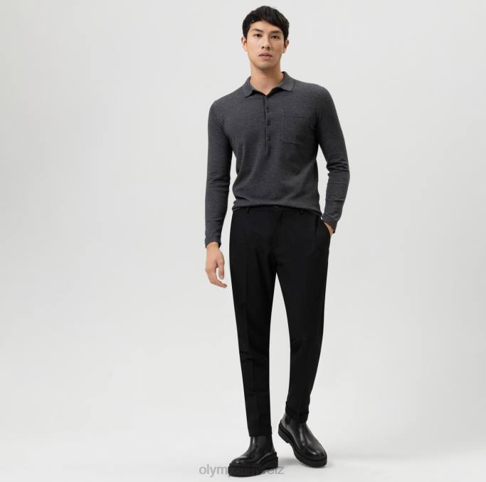 OLYMP Level Five Strickwaren Body Fit, Polokragen, Anthrazit LBD81754 Kleidung