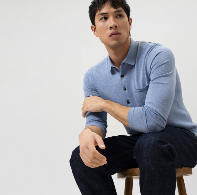 OLYMP Level Five Strickwaren Body Fit, Polokragen, Himmel LBD81747 Kleidung