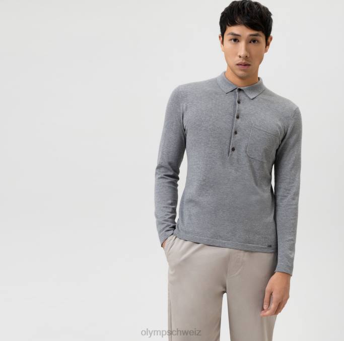OLYMP Level Five Strickwaren Body Fit, Polokragen, Silbergrau LBD81752 Kleidung