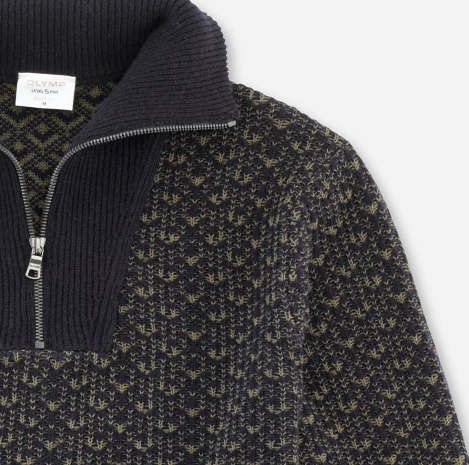 OLYMP Level Five Strickwaren Body Fit, Pullover-Reißverschlussjacke, Marine LBD81873 Kleidung