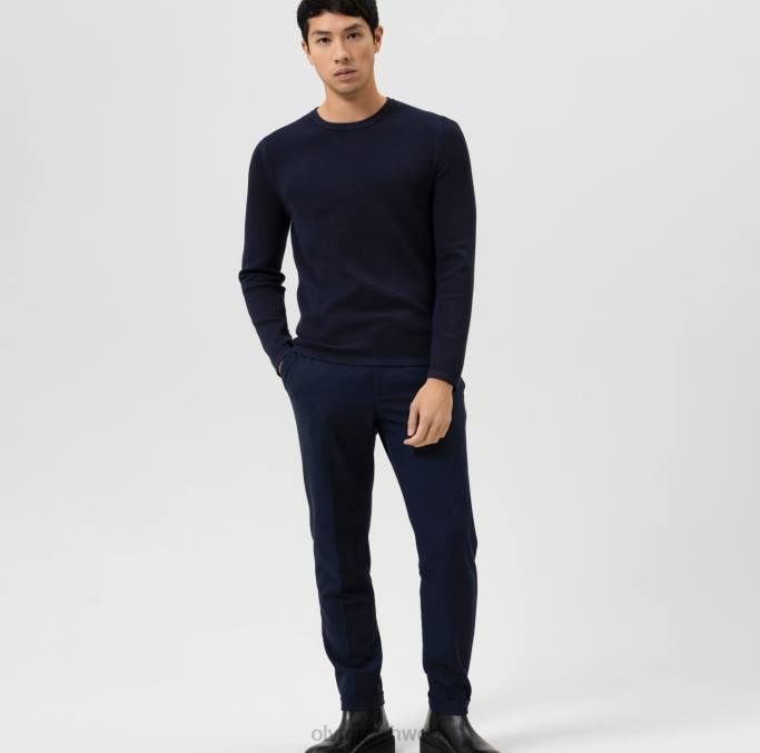 OLYMP Level Five Strickwaren Body Fit, Pullover mit Rundhalsausschnitt, Marine LBD81842 Kleidung