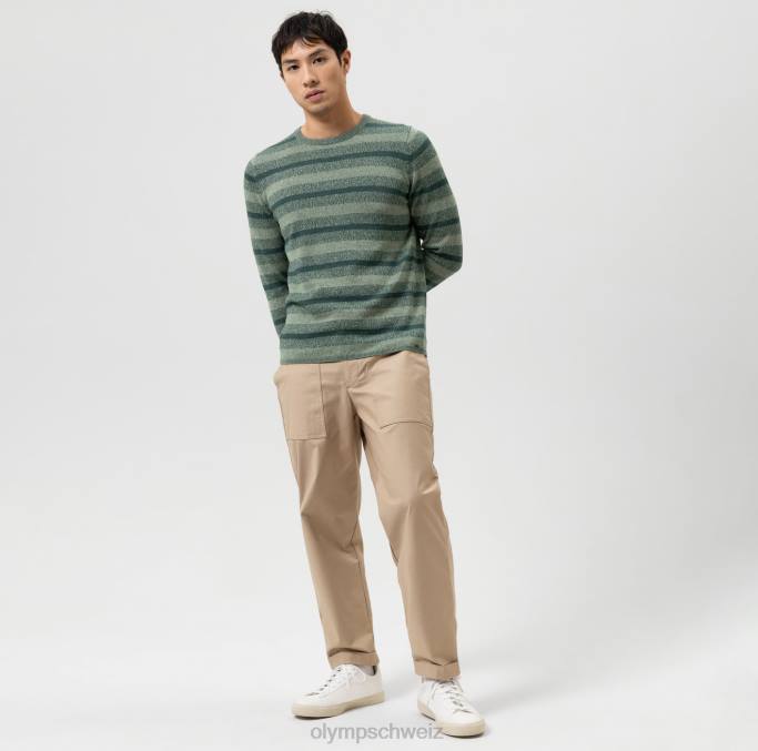 OLYMP Level Five Strickwaren Body Fit, Pullover mit Rundhalsausschnitt, grün LBD81758 Kleidung