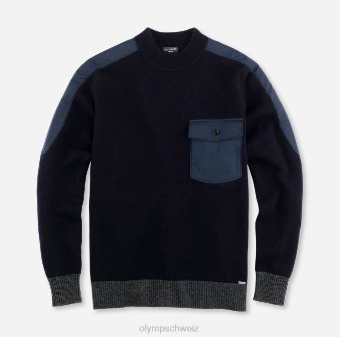 OLYMP Strick Modern Fit, Pullover Stehkragen, Marine LBD81864 Kleidung
