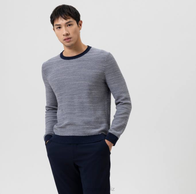 OLYMP Strickmode Modern Fit, Pullover Rundhals, Marine LBD81783 Kleidung