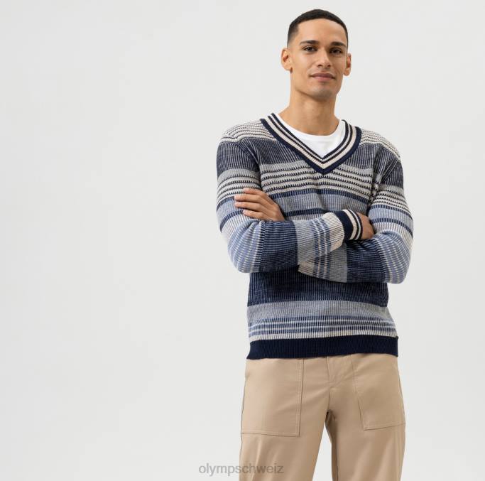 OLYMP Strickmode Modern Fit, Pullover V-Ausschnitt, Marine LBD81750 Kleidung